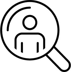 Icoon van collega met vergrootglas